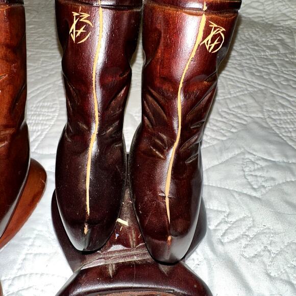 Vintage Wood Hand Carved Asian boot bookends - Picture 3 of 10